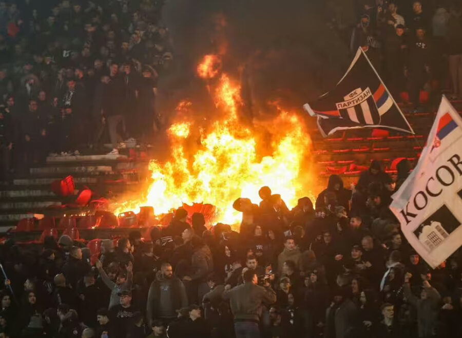 Belgrade serbia fire broke out during the serbian superliga football match between crvena 6759147