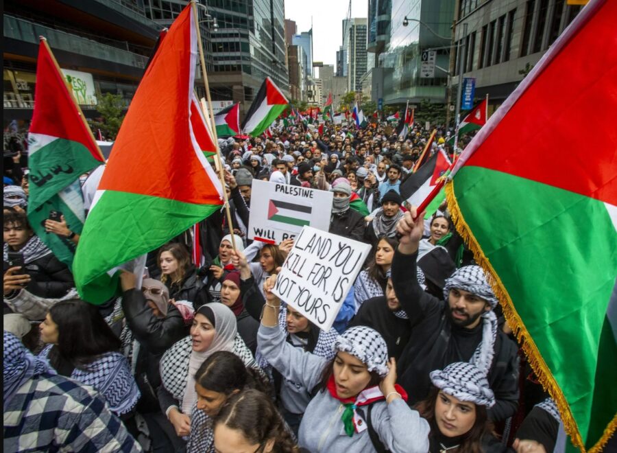 Tuntetes Torontoban a palesztin nep es Izrael ellen 2023