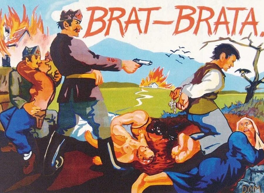 German propaganda poster against the uprising in Yugoslavia shows partisans as fratricide fornicato