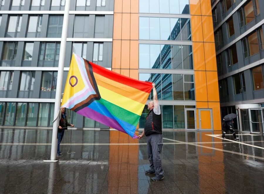 Rainbow flag next to the ep buildings jpg