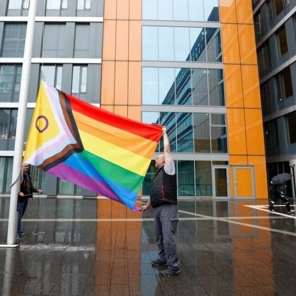 Rainbow flag next to the ep buildings jpg