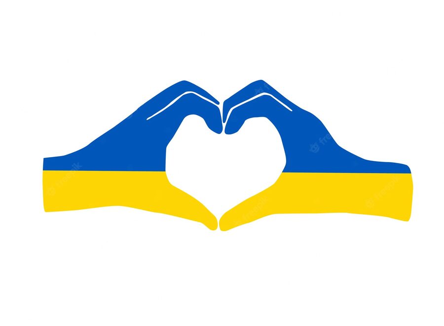 Ukraine heart with hand shape icon ukrainian flag blue yellow support logo design 497088 14