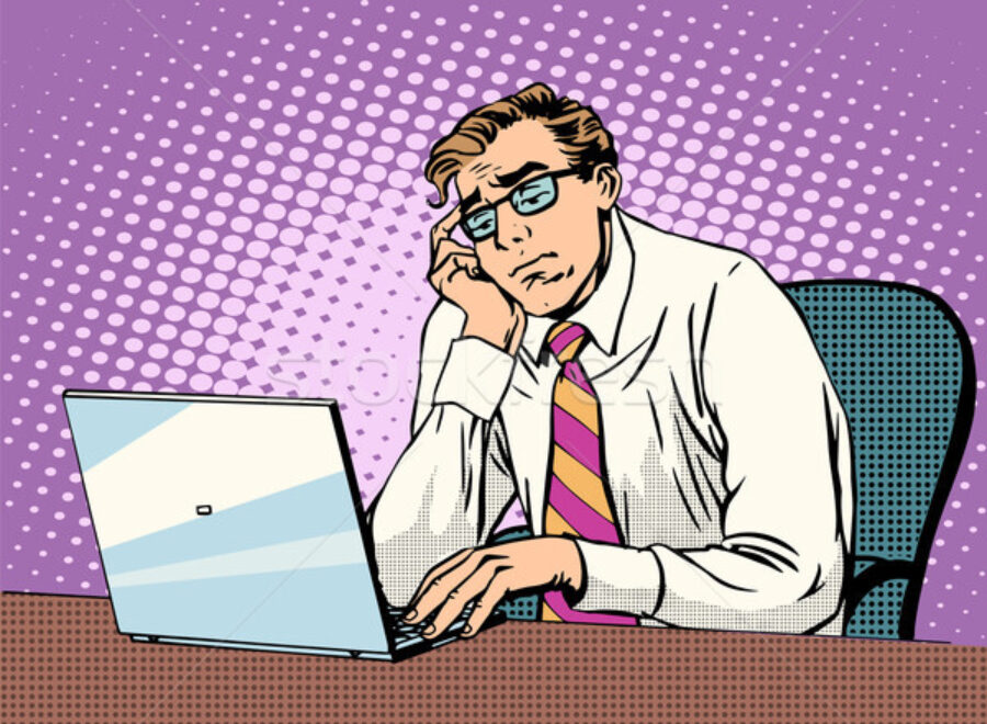 6564055 stock vector businessman working on laptop boredom