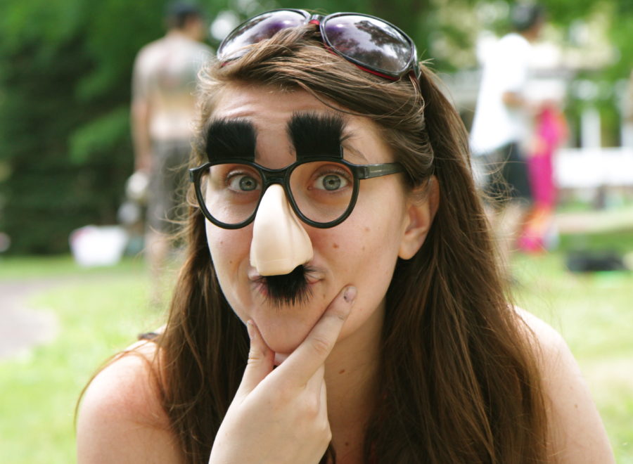 Woman wearing Groucho Marx glasses
