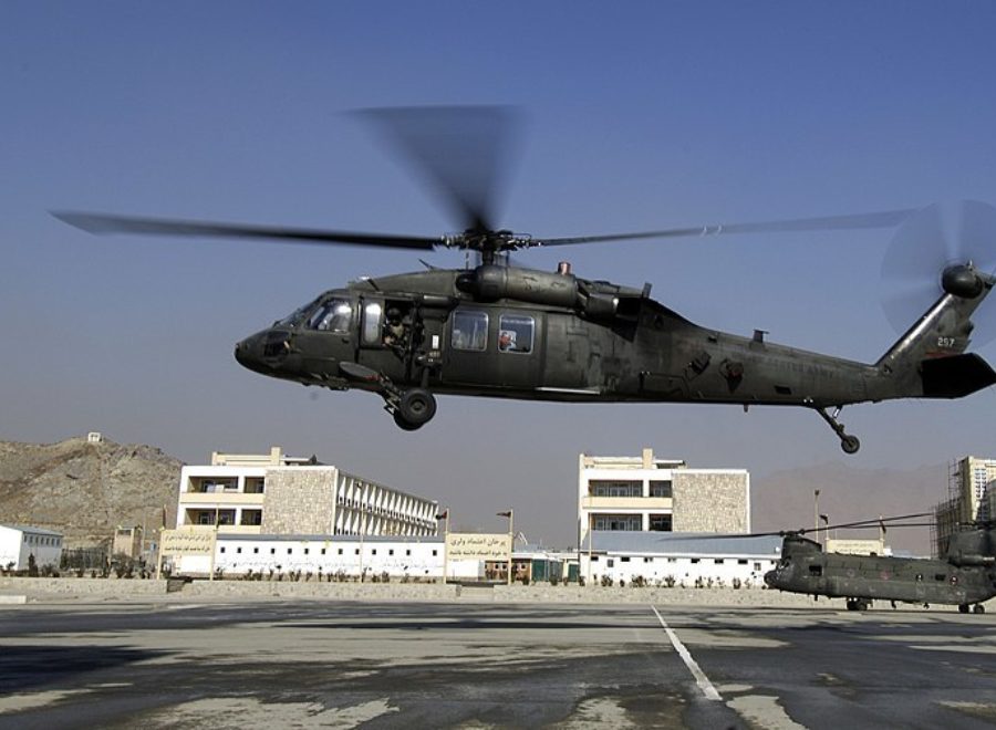 Blackhawk takes off from Kabul airport afghanistan