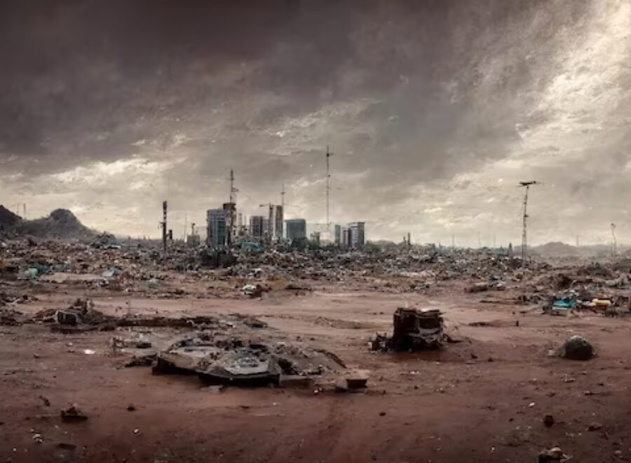 City landfill wasteland scifi post apocalyptic panoramic art illustration 87538 3035
